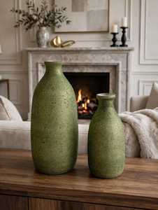 Jarrón de Cerámica Verde Brillante Moderno para Interiores, Macetero de Mesa con Acabado Mate en Forma de Botella, Decoración para el Hogar - Product Image 1