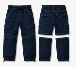 Kids Denim <b>Cargo</b> Shorts Unisex Winter Casual Breathable Cotton Embroidered with Pockets <b>White</b> T-Shirt Matched Look - Product Image 3