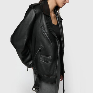 Chaqueta de cuero para mujer, estilo motero, con cremallera, impermeable, ecológica, informal, holgada, de invierno, para la calle - Product Image 3