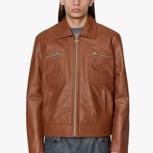 แจ็คเก็ตหนังสีดำสนิททรง Biker Racer แบบมีกระเป๋า  ลายพิมพ์โลโก้ Tornado Racing  แบบสั่งทำพิเศษ สไตล์วินเทจแบบ Battle Worn - Product Image 1