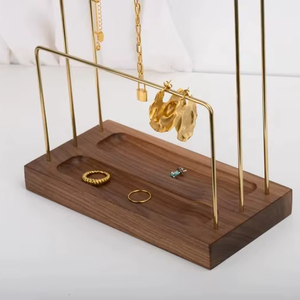 Présentoir à bijoux moderne à 3 niveaux avec barres suspendues, support de présentation pour colliers, base structurée, rangement élégant pour coiffeuse - Product Image 3