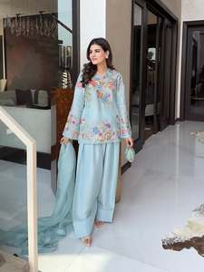 Designer Sequence Embroidery Work Crepe Silk Fully Stitched <b>Top</b> With Farshi Salwar Bottom And Dupatta Ready Made Set - Product Image 5