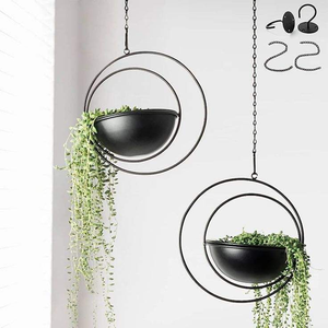 Pot de fleurs suspendu en métal bleu moderne, forme circulaire, élégant, pour balcon, à prix raisonnable - Product Image 4