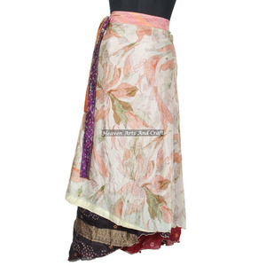 New Fashion Asymmetrical Red Color Printed Silk <b>Wrap</b> <b>Skirt</b> 2 Layer Reversible Magic Silk Saris <b>Wrap</b> Long <b>Skirts</b> 100 Ways to Wear - Product Image 6