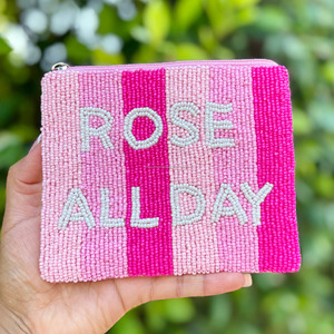 Pochette perlée Rose All Day pour sac à main rayé avec lettres, sac de rangement zippé, cadeau tendance, accessoire unisexe, nouveauté en coton - Product Image 2