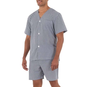 <b>Men's</b> Blue Crew Neck T-Shirt With Shorts Casual Summer Knitted <b>Pajama</b> <b>Set</b> Breathable Cotton Spandex Two Piece Outfit - Product Image 4