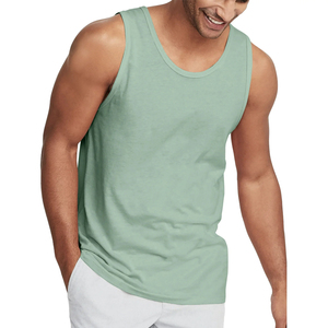 Débardeur Homme Vert Menthe Sans Manches Col Rond Tricoté Uni Décontracté Respirant 100% Polyester Délavé 220g Lavage à la Pierre Lavage en Machine - Product Image 5