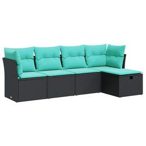 Conjunto de sofás de jardín negros con cojines azules - Product Image 2