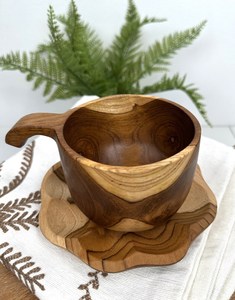 Tasse à boisson en bois d'acacia naturel avec poignée, style classique, tasse à thé/café 100/150 ml, passe au lave-vaisselle, écologique, par CRAFTSY HOME - Product Image 1