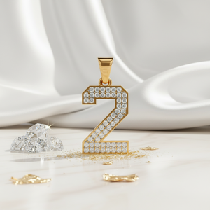 Collar con Colgante de Oro Sólido de 10K/14K/18K con Circonita Cúbica y Plata 925 Chapada en Rodio, Estilo Hiphop, Número de la Suerte 2, Diamtrendz - Product Image 5