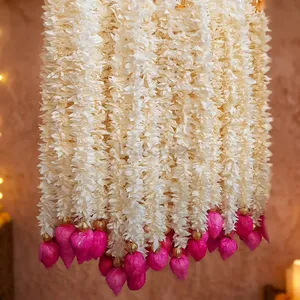 Élégantes fleurs blanches suspendues avec bourgeons de lotus roses, en plastique écologique réutilisable, 100% faites à la main pour la décoration de la maison (porte/mur/fenêtre) - Product Image 4