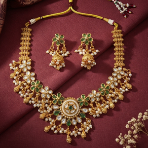 Artificial Gold Plated Ethnic Kundan Choker Necklace Earrings Ring Jewellery Set for Women Anniversary Wear - Product Image 3