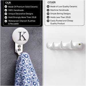 Gancho de Pared de Cerámica con Letras del Alfabeto Hecho a Mano, Blanco y Negro, Decorativo, Resistente, para Abrigos, Sombreros, Bolsos y Ropa - Product Image 3