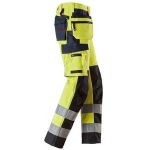 Men's Hi Visibility Reflective Red Polyester <b>Work</b> <b>Pants</b> with <b>Black</b> Accents and Multiple Pockets for Practical Use - Product Image 2