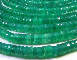 Cuentas de Ónix Verde Heishi de 5.5mm, Hermosas Cuentas de Ónix Natural con Orificio Central, 16 Pulgadas, Cuentas de Ónix Verde Facetadas - Product Image 3
