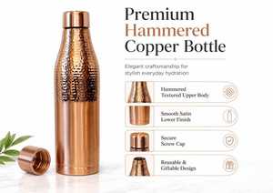 Botella de Agua de Cobre Martillado Hecha a Mano, Ecológica, Estilo Americano, con Tapa, Portátil, para Viajes, Yoga y Bebidas - Product Image 3