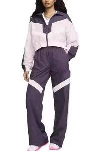 Custom Color Block Breathable Winter Hooded Women Two Piece Tracksuit Set 100% Nylon Drawstring Windbreaker Jacket and <b>Pants</b> - Product Image 3