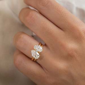 Unique S925 Sterling Silver Toi Et Moi Pear Oval Lab Grown Diamond Engagement <b>Ring</b> <b>Plain</b> Band Filled Luxury Fine Jewelry - Product Image 3