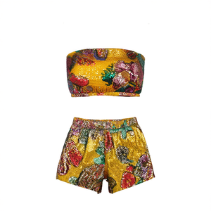 <b>Sequined</b> Women's <b>Short</b> Set-Multi Color Print Tube Top & <b>Shorts</b> Spring Lady's 2-Piece Suit - Product Image 2