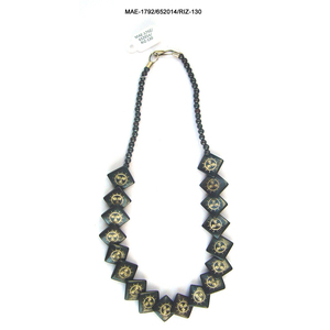 Collar de cuentas de resina geométricas con patrón de sol, chapado en bronce antiguo, estilo bohemio, joyería unisex - Product Image 2