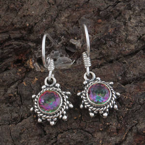 Boucles d'oreilles en topaze mystique naturelle en gros, argent sterling 925, boucles d'oreilles pendantes en pierres précieuses à pois, bijoux, cadeau de fête - Product Image 1