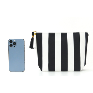 Modern Striped Canvas Cosmetic Pouch Bag With Zipper Closure Portable Make Up Pouch Medium Size Black And White Pattern - Product Image 1