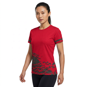 T-shirt rouge à manches courtes et col rond pour homme avec imprimé abstrait noir, séchage rapide, jersey sportif, coupe classique, impression par sublimation - Product Image 2