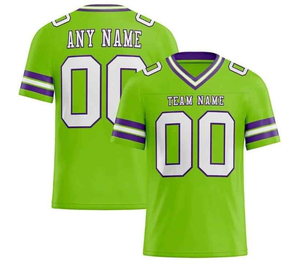 Custom Green American Football Jersey Men's V-Neck Short Sleeve Sublimated Print Team <b>Name</b> 00 Breathable Polyester Apparel - Product Image 1