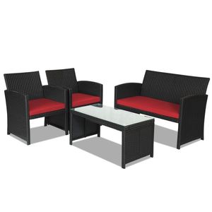 Set of 4 Rattan Patio Furniture with <b>Weather</b>-Resistant Cushions Tempered <b>Glass</b> Tabletop <b>Weather</b> Resistant Comfortable Stylish - Product Image 3