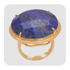 925纯银戒指男士蓝色青金石天然石材手工镀金声明复古土耳其结婚戒指