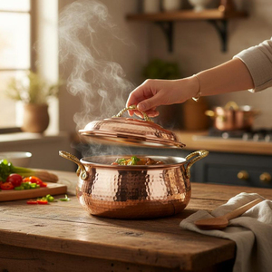 Marmite décorative en cuivre pur de qualité supérieure, design martelé, avec poignée en laiton, pour la maison, les restaurants et la restauration - Product Image 5