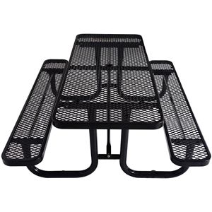 Tavolo da Picnic Rettangolare in Acciaio Nero da 6 Piedi per Esterni con Supporto per Ombrellone - Product Image 1