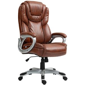 Sedia da Ufficio Direzionale con Cuscino Confortevole, Ruote Girevoli, Altezza Regolabile, Schienale Alto, Colore Marrone con Base in Nylon - Product Image 1