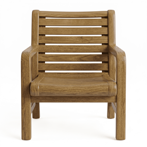 Chaise de jardin contemporaine en teck massif avec larges accoudoirs, dossier à lattes horizontales, confortable, pour salon, imperméable - Product Image 1