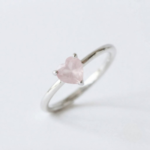 Rhaya Jewels 925 Sterling Silver Rhodium-Plated Unisex Heart Cut <b>Rose</b> <b>Quartz</b> Prong Set Solitaire Engagement Party Wedding <b>Ring</b> - Product Image 2