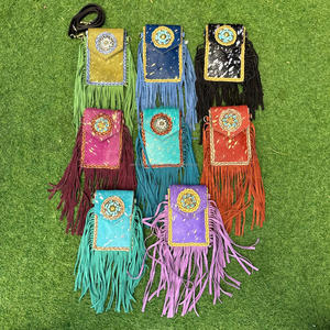 Nouveau à la mode 2025 cheveux sur cuir de vachette métallique frange bandoulière Mini sac pour femmes en cuir véritable Concho cellule Mobile sacs à main - Product Image 5
