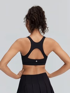 Ladies Cutout Racerback Sport Brassiere High <b>Support</b> Running Vest Soft Compression Athletic <b>Crop</b> <b>Top</b> Heat Transfer Logo - Product Image 4