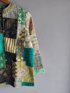 Chaqueta Acolchada de Patchwork Ecológica y Transpirable para Mujer, Cuello Mandarín, Manga Larga, Algodón, Estilo Otoñal, Largo Regular - Product Image 3