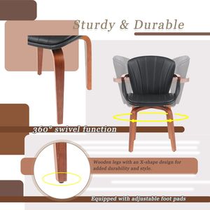 Set di 2 Sedie da Pranzo Girevoli in Legno Curvato Stile Mid-Century Moderno, Sedie Decorative in Pelle PU Termopressata Nera - Product Image 4