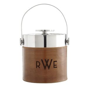 Cubo de Hielo de Acero Inoxidable de Lujo con Revestimiento de Cuero, Tapa y Asa, Enfriador de Vino Aislado de Doble Pared para Bar y Fiestas - Product Image 1