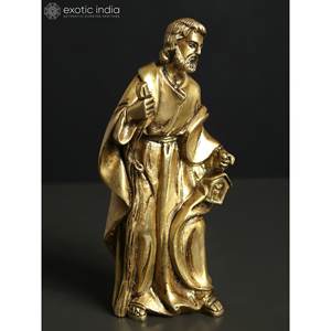 Petite sculpture en laiton Saint Joseph faite à la main de 6 pouces pour la décoration intérieure et les cadeaux fabriqués en Inde - Product Image 3