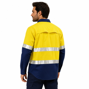 Men's Visibility Work <b>Shirt</b> Cotton Reflective Safety Uniform Long Sleeve Yellow <b>Navy</b> <b>Blue</b> Colour Safety <b>Shirt</b> For Man - Product Image 3