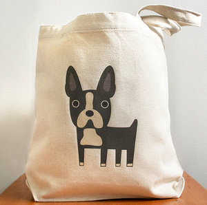Canvas <b>Drawstring</b> <b>Bag</b> Medium Size Cartoon French Bulldog Pattern Daily Use Shopping Tote - Product Image 1