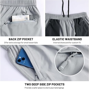 Men's Light Gray Quick Dry Polyester Bermuda Shorts With <b>Elastic</b> Waist And Pockets Casual Sport Style - Product Image 4