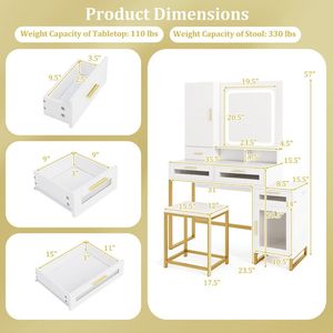 Tocador con Espejo Iluminado y Taburete para una Experiencia de Maquillaje Mejorada - Product Image 5