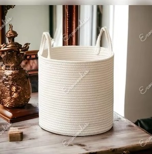 Large Woven Cotton Rope Wicker Foldable Eco-friendly Storage <b>Basket</b> Handles for <b>Laundry</b> Wardrobe Toy Organization - Product Image 5