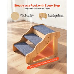 3-Step Wood Pet Stairs with 150lbs Load Capacity Non-Slip Surface Stable Design for Cats <b>Dogs</b> to Reach High <b>Beds</b> <b>Sofas</b> Cars - Product Image 3