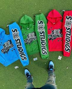 Ensemble de survêtement streetwear pour homme en coton épais 100 % avec impression en relief et logo personnalisé - Product Image 6