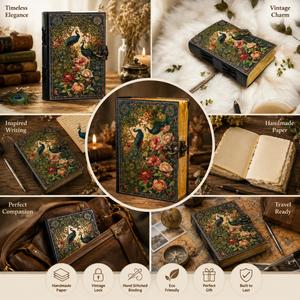 Wholesale Peacock Garden Handmade Leather Hardcover Journal Vintage Lock <b>Diary</b> <b>with</b> Deckle Edge Paper Floral Artisan Sketchbook - Product Image 4