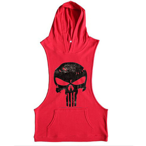 Men's Skull Print Sleeveless Hoodie Gym <b>Stringer</b> Tank Top Bodybuilding Workout <b>Vest</b> with Pocket Multi-Color Wholesale OEM - Product Image 5